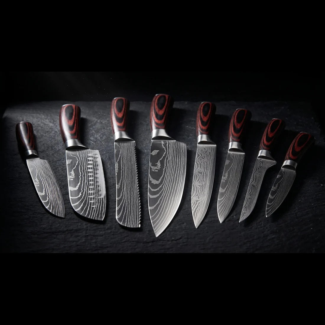 Professional Kitchen Knife Set with Damascus Pattern Blades