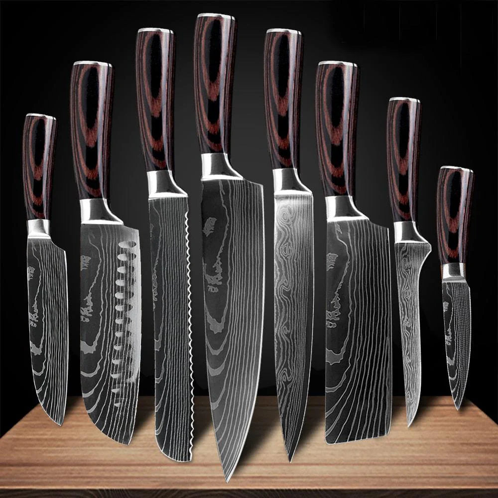 Professional Kitchen Knife Set with Damascus Pattern Blades