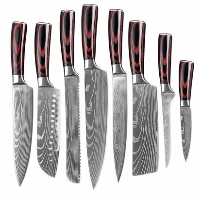 Professional Kitchen Knife Set with Damascus Pattern Blades