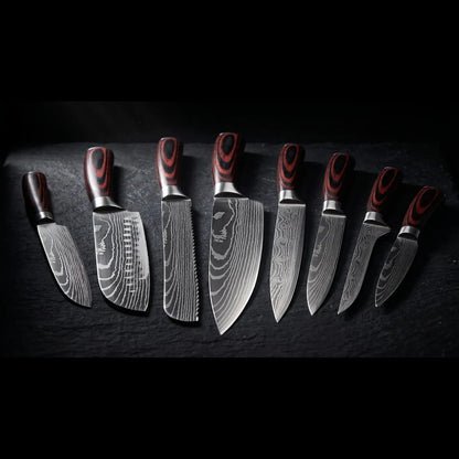 Professional Kitchen Knife Set with Damascus Pattern Blades