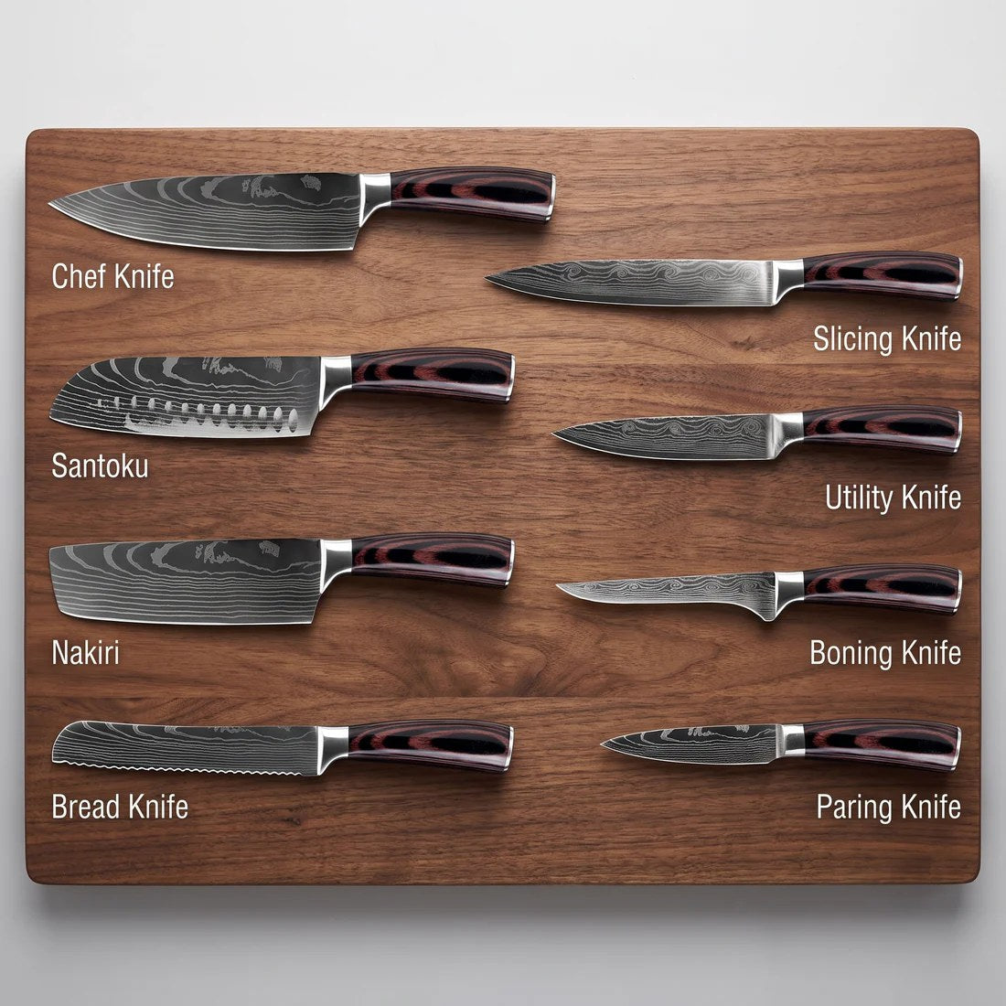 Professional Kitchen Knife Set with Damascus Pattern Blades