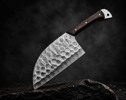 Handmade Damascus Steel Serbian Chef Knife with Leather Sheath