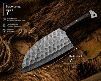 Handmade Damascus Steel Serbian Chef Knife with Leather Sheath