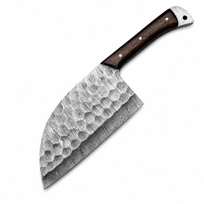 Handmade Damascus Steel Serbian Chef Knife with Leather Sheath