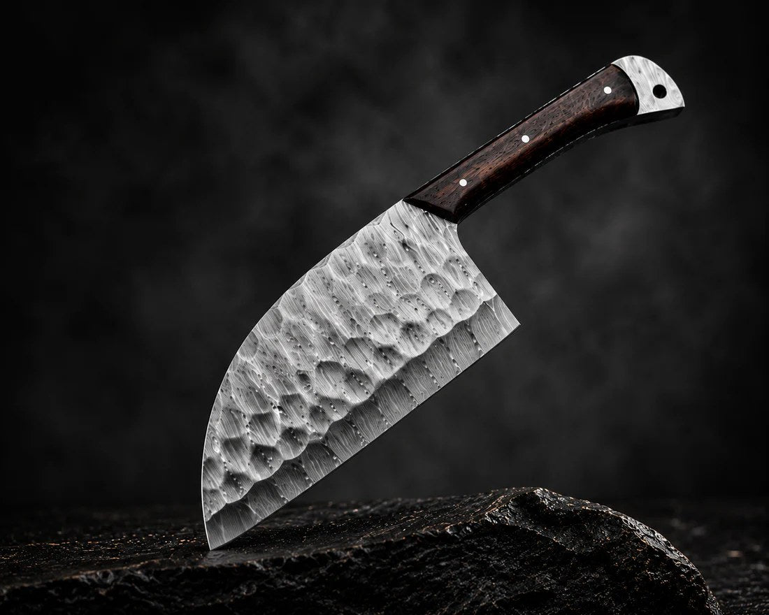 Handmade Damascus Steel Serbian Chef Knife with Leather Sheath