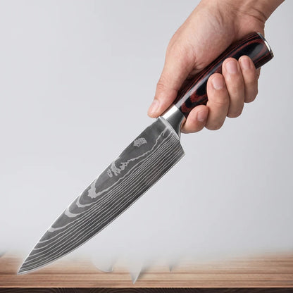 Professional Kitchen Knife Set with Damascus Pattern Blades