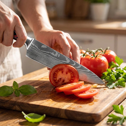 Professional Kitchen Knife Set with Damascus Pattern Blades