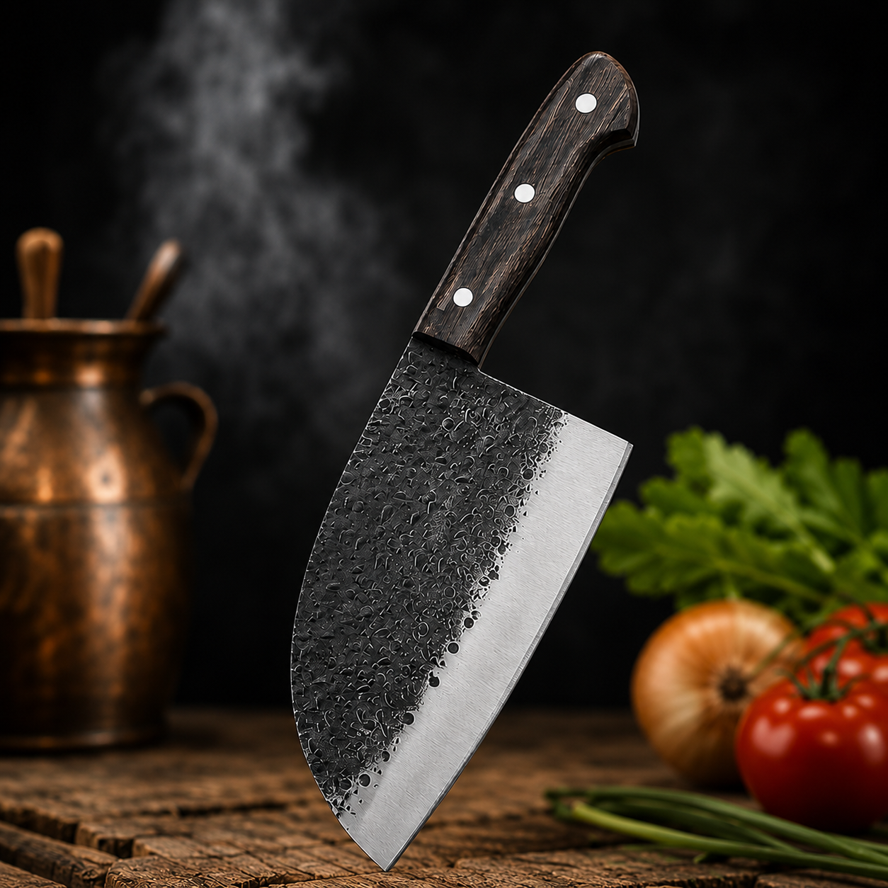 Hand-Forged Serbian Chef Knife with Leather Sheath