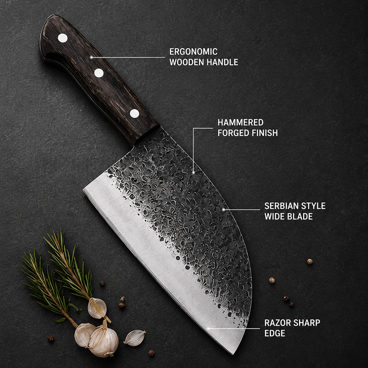 Hand-Forged Serbian Chef Knife with Leather Sheath
