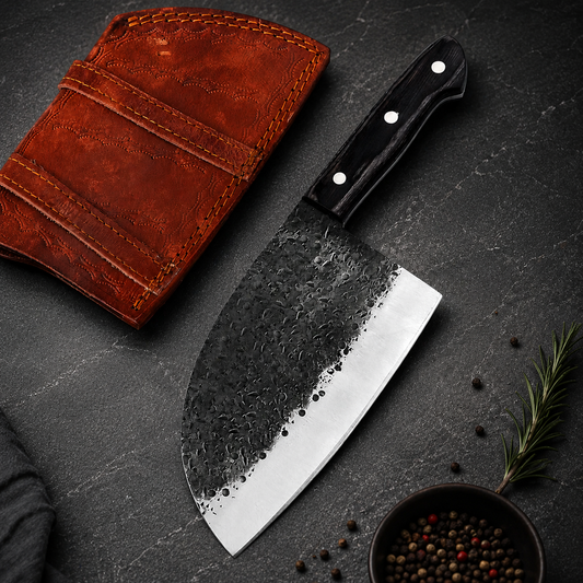 Hand-Forged Serbian Chef Knife with Leather Sheath