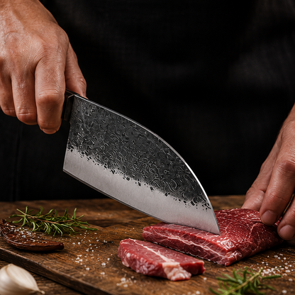 Hand-Forged Serbian Chef Knife with Leather Sheath