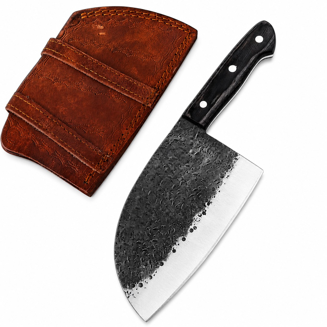 Hand-Forged Serbian Chef Knife with Leather Sheath