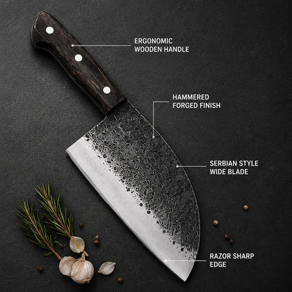 Hand-Forged Serbian Chef Knife with Leather Sheath